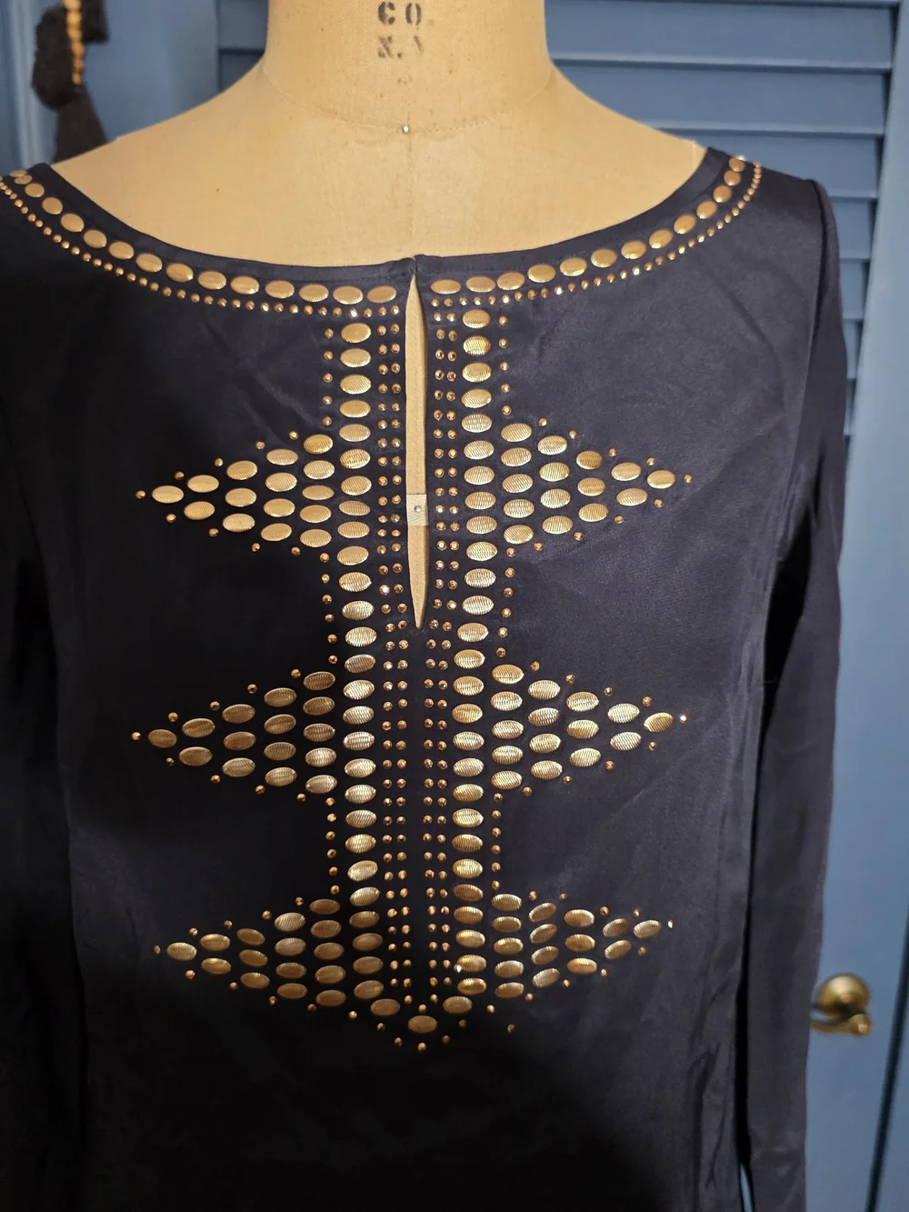 NWOT Tory Burch Navy Silk Studded Tunic Top Blouse Size 4 - Pristine!